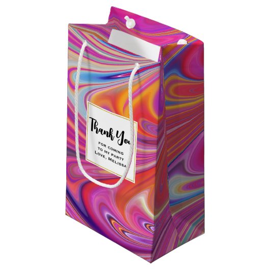 Petit Sac Cadeau Trippy rose et orange design Tourbillonnant (Devant Angle)