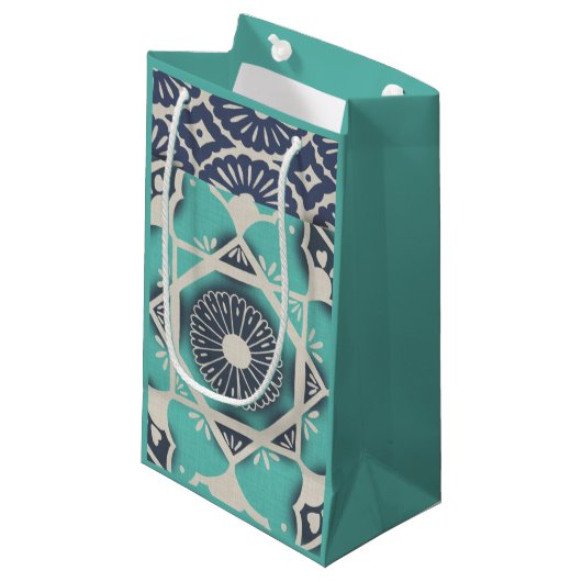 Petit Sac Cadeau Tuile bleue II de batik (Devant Angle)