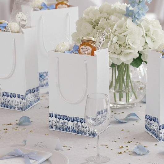 Petit Sac Cadeau Tulipes en bleu Delft