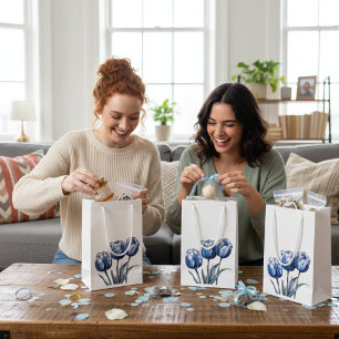 Petit Sac Cadeau Tulipes en bleu Delft