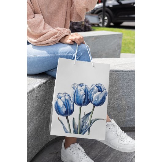 Petit Sac Cadeau Tulipes en bleu Delft