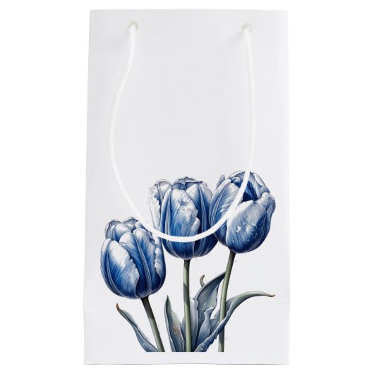 Petit Sac Cadeau Tulipes en bleu Delft (Devant)