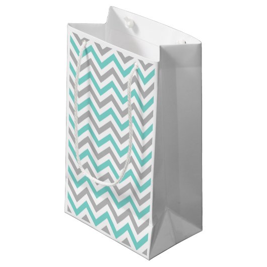 Petit Sac Cadeau Turquoise, Gray, Wht Large Chevron Zig Zag (Devant Angle)