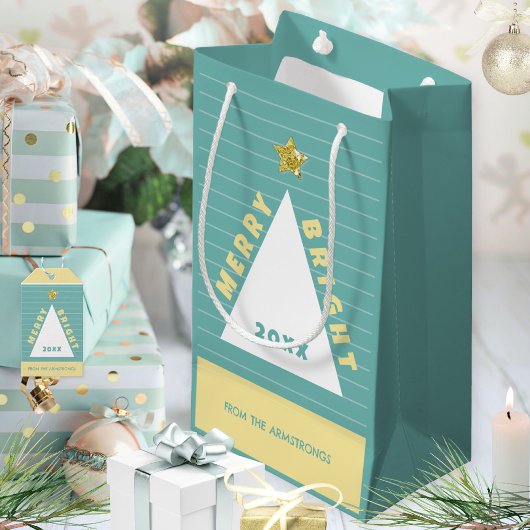 Petit Sac Cadeau Turquoise Minimalist Christmas Tree Name