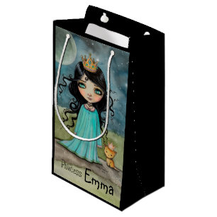 Petit Sac Cadeau Une Fille et son Chat Art Fantastique Personnalisé