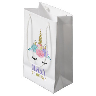 Petit Sac Cadeau Unicorn Face Gold Parties scintillant Cadeau Anniv