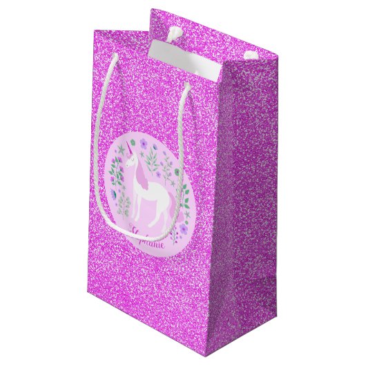 Petit Sac Cadeau Unicorn Parties scintillant rose Nom personnalisé (Dos Angle)