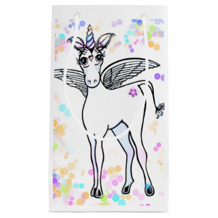 Petit Sac Cadeau Unicorne à ailes magiques avec bulles colorées