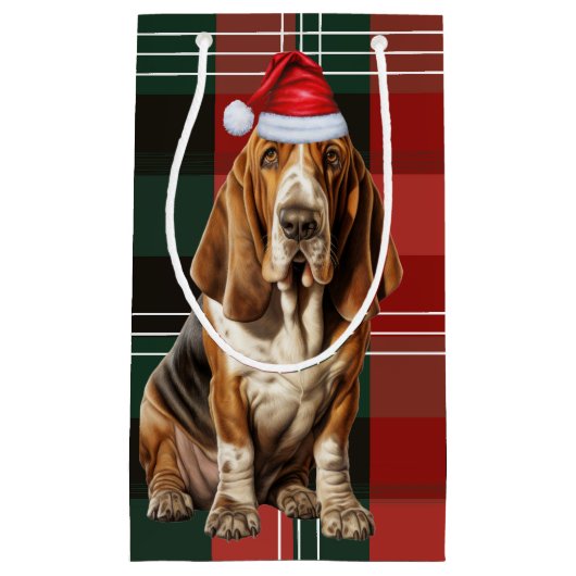 Petit Sac Cadeau Vacances Basset Hound Dog et Plaid Christmas (Devant)