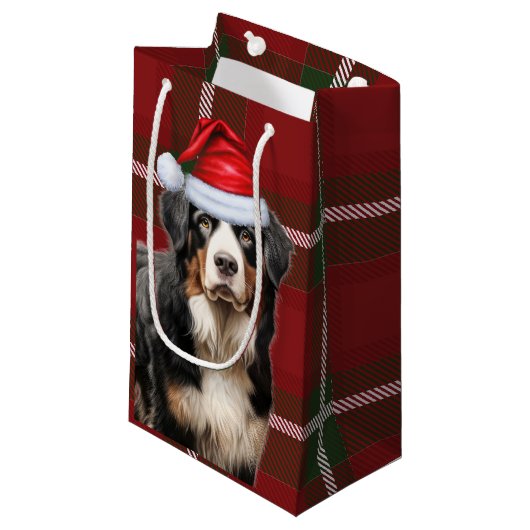 Petit Sac Cadeau Vacances Bernese Mountain Dog S'amuser Plaid Noël (Devant Angle)