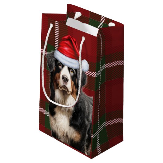 Petit Sac Cadeau Vacances Bernese Mountain Dog S'amuser Plaid Noël (Dos Angle)