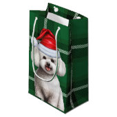 Petit Sac Cadeau Vacances Bichon Frise Chien Vert Plaid Noël (Devant Angle)