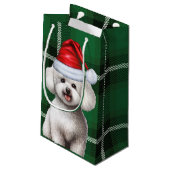 Petit Sac Cadeau Vacances Bichon Frise Chien Vert Plaid Noël (Dos Angle)