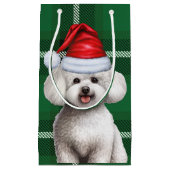 Petit Sac Cadeau Vacances Bichon Frise Chien Vert Plaid Noël (Devant)