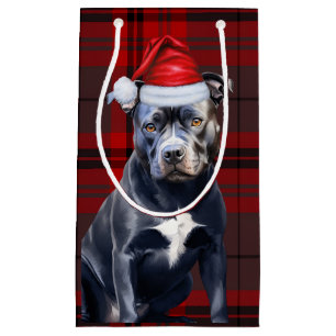 Petit Sac Cadeau Vacances Bluenose Pitbull Chien Rouge Plaid Noël