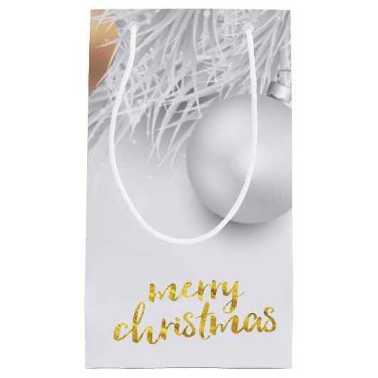 Petit Sac Cadeau Vacances, Boules de Noël, Branches de pins (Devant)