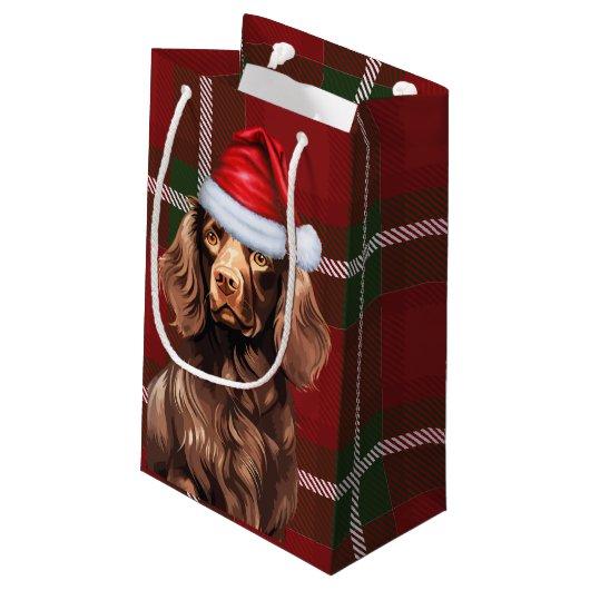 Petit Sac Cadeau Vacances Boykin Spaniel Chien Rouge Plaid Noël (Dos Angle)