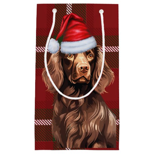 Petit Sac Cadeau Vacances Boykin Spaniel Chien Rouge Plaid Noël (Devant)