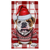 Petit Sac Cadeau Vacances Bulldog Rouge et blanc Plaid Noël (Dos)