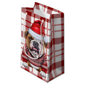 Petit Sac Cadeau Vacances Bulldog Rouge et blanc Plaid Noël (Devant Angle)