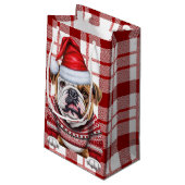 Petit Sac Cadeau Vacances Bulldog Rouge et blanc Plaid Noël (Dos Angle)