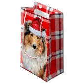 Petit Sac Cadeau Vacances Collie et Festive Fêtes Plaid Noël (Devant Angle)