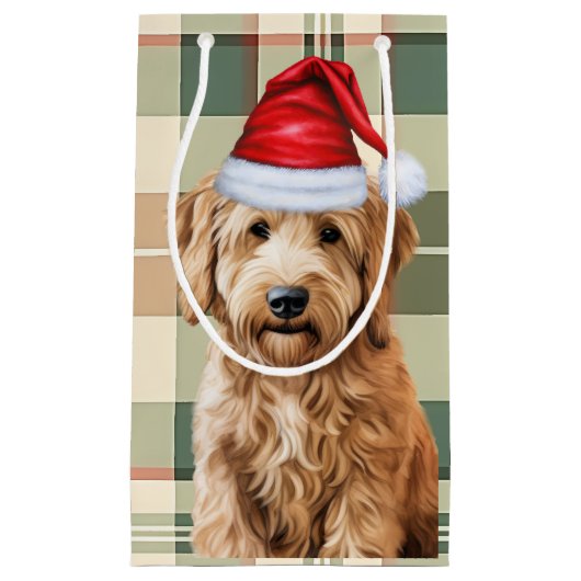 Petit Sac Cadeau Vacances Goldendoodle Chien et Plaid Christmas (Devant)