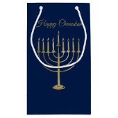 Petit Sac Cadeau Vacances heureuses de bleu de Menorah d'or de Faux (Dos)