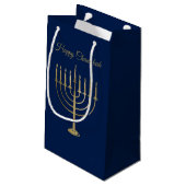 Petit Sac Cadeau Vacances heureuses de bleu de Menorah d'or de Faux (Dos Angle)