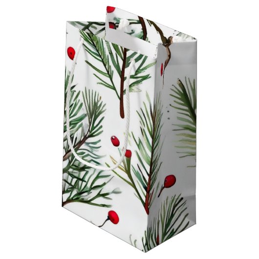 Petit Sac Cadeau Vacances Pine & Berries Rouge Design Woodland (Dos Angle)