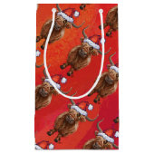 Petit Sac Cadeau Vache belle Highland à Santa Hat Motif en rouge (Devant)