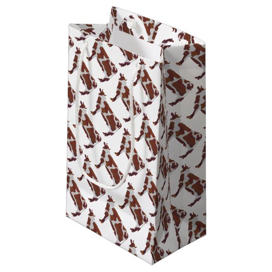 Petit Sac Cadeau Vache Brown et blanche Silhouette (Devant Angle)