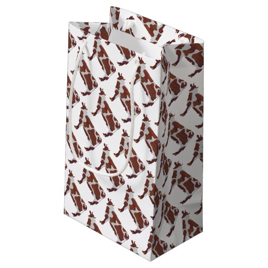 Petit Sac Cadeau Vache Brown et blanche Silhouette (Dos Angle)