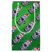 Petit Sac Cadeau Vache Noël sur vert (Devant)
