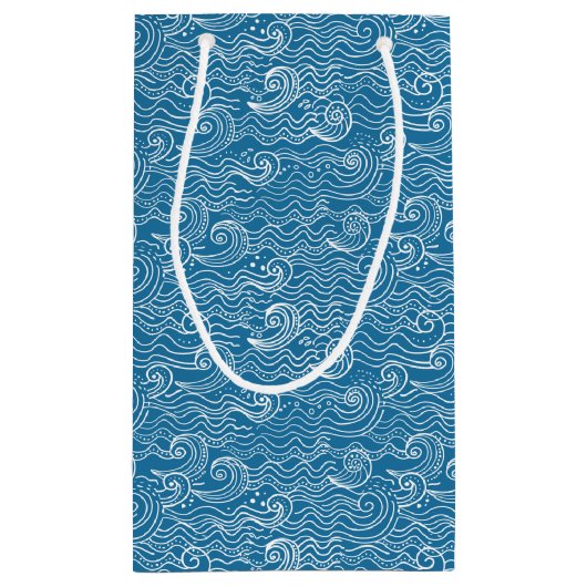 Petit Sac Cadeau Vagues océaniques bleues et blanches (Dos)