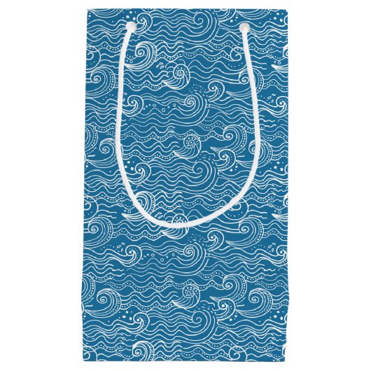 Petit Sac Cadeau Vagues océaniques bleues et blanches (Devant)
