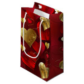 Petit Sac Cadeau Valentines dorées et rouges (Devant Angle)