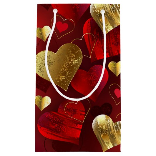 Petit Sac Cadeau Valentines dorées et rouges (Devant)