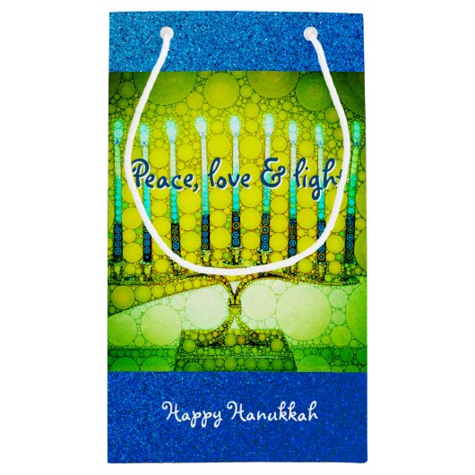 Petit Sac Cadeau Vert Bleu Paix Amour Lumière Hanoukka Menorah Bold (Dos)