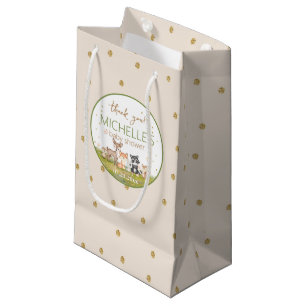 Petit Sac Cadeau Vert Brown Garçon Aquarelle Bois Animaux