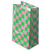 Petit Sac Cadeau Vert et rose Checkered (Dos Angle)