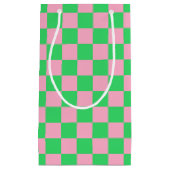Petit Sac Cadeau Vert et rose Checkered (Devant)