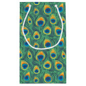 Petit Sac Cadeau Vert exotique de bijou de motif de plume de paon (Dos)