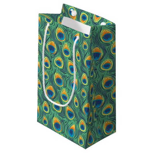 Petit Sac Cadeau Vert exotique de bijou de motif de plume de paon (Devant Angle)