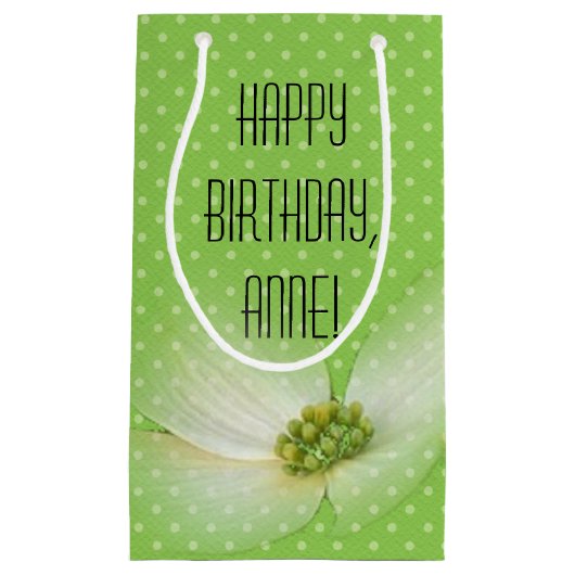 Petit Sac Cadeau Vert néon avec anniversaire de fleur cosmos (Devant)