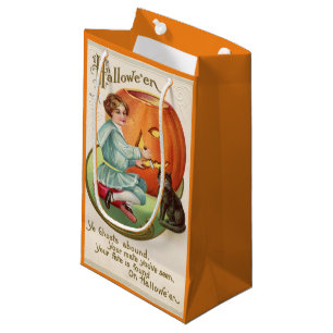 Petit Sac Cadeau Victorian Boy Carving Citrouille Halloween