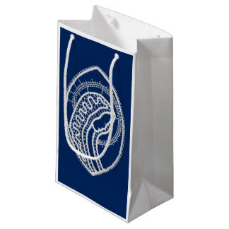 Petit Sac Cadeau Vierge Marie, dentelle blanche, bleu marine
