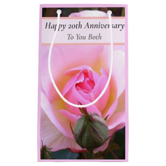 Petit Sac Cadeau Vingtième anniversaire de Mariage Parfait Rose ang (Devant)