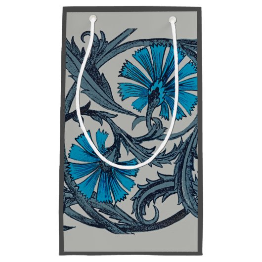 Petit Sac Cadeau vintage bleu antique fleurs artisanat rustique (Devant)