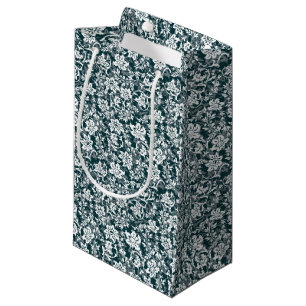 Petit Sac Cadeau Vintage Bleu Blanc Ressort Floral